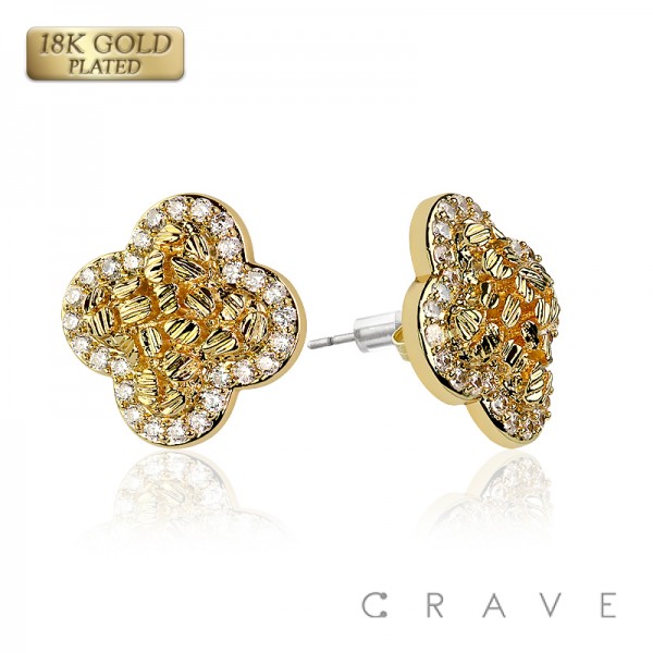 PAIR OF 18K GOLD PLATED INGOT CENTERED CLOVER SHAPE NUGGET EARRINGS